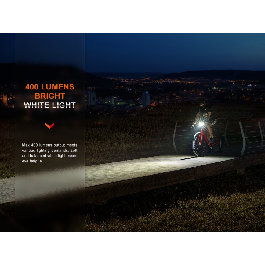Fenix BC15R - LED Luz de bicicleta recarregável e regulável LED/USB IP66 400 brilhante 31,5 h 2600 mAh