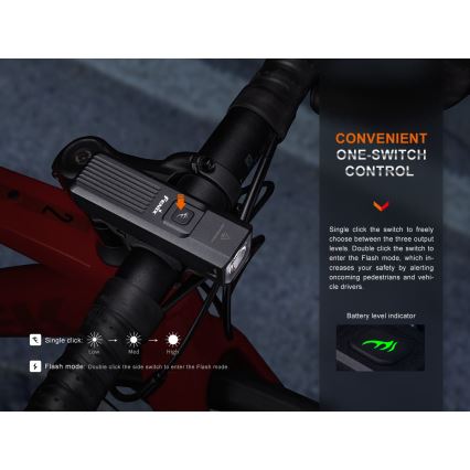 Fenix BC15R - LED Luz de bicicleta recarregável e regulável LED/USB IP66 400 brilhante 31,5 h 2600 mAh