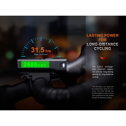 Fenix BC15R - LED Luz de bicicleta recarregável e regulável LED/USB IP66 400 brilhante 31,5 h 2600 mAh
