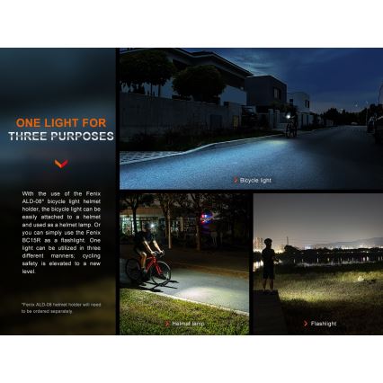 Fenix BC15R - LED Luz de bicicleta recarregável e regulável LED/USB IP66 400 brilhante 31,5 h 2600 mAh