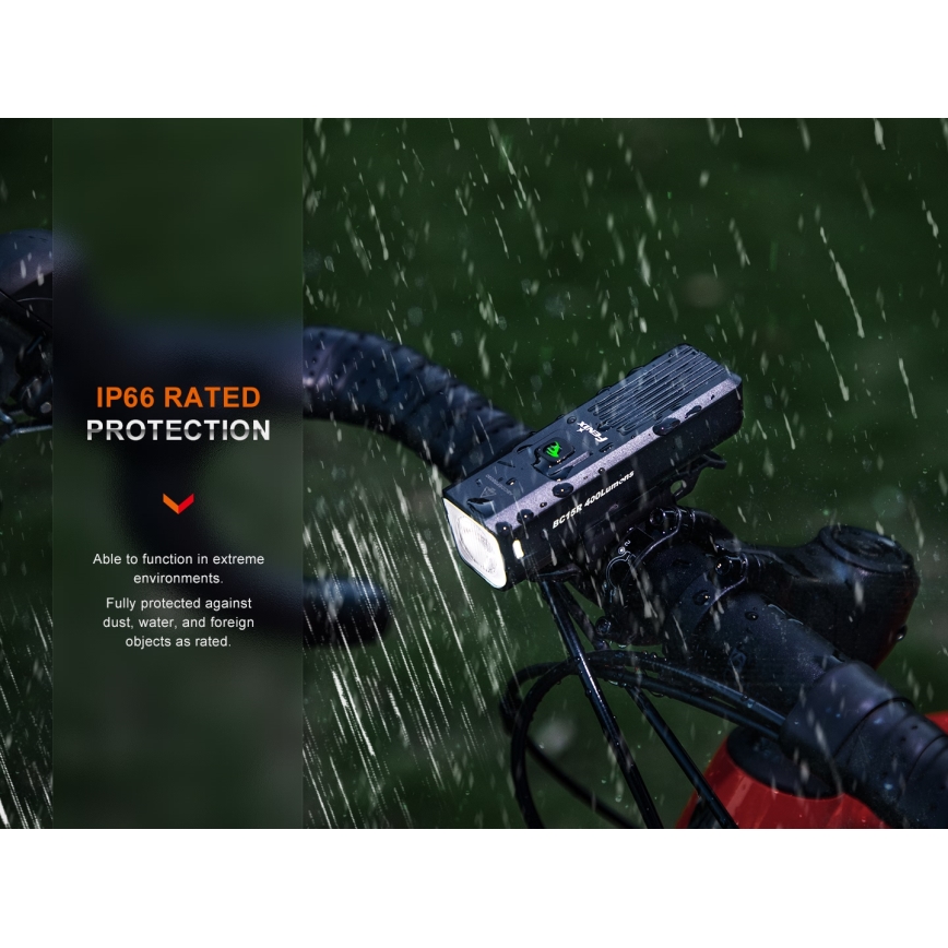 Fenix BC15R - LED Luz de bicicleta recarregável e regulável LED/USB IP66 400 brilhante 31,5 h 2600 mAh