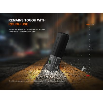 Fenix BC22R - Farol recarregável para bicicleta com LED e intensidade regulável, USB, 3400 mAh, IP66, 1400 lm, 41 h, preto