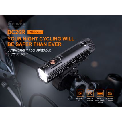 Fenix BC26R - Iluminação de bicicleta recarregável LED/USB IP68 1600 lm 65 hrs