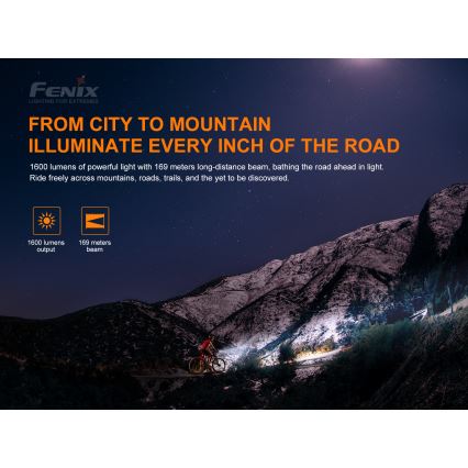 Fenix BC26R - Iluminação de bicicleta recarregável LED/USB IP68 1600 lm 65 hrs