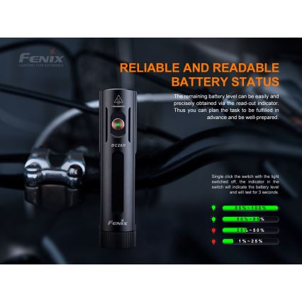 Fenix BC26R - Iluminação de bicicleta recarregável LED/USB IP68 1600 lm 65 hrs