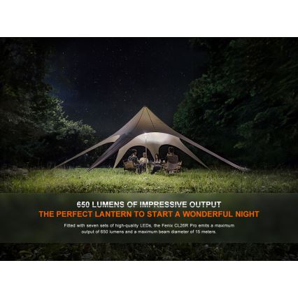 Fenix CL26RPROCAM - LED Regulação portátil recarregável candeeiro LED/USB IP66 650 lm 408 h 5000 mAh cinzento