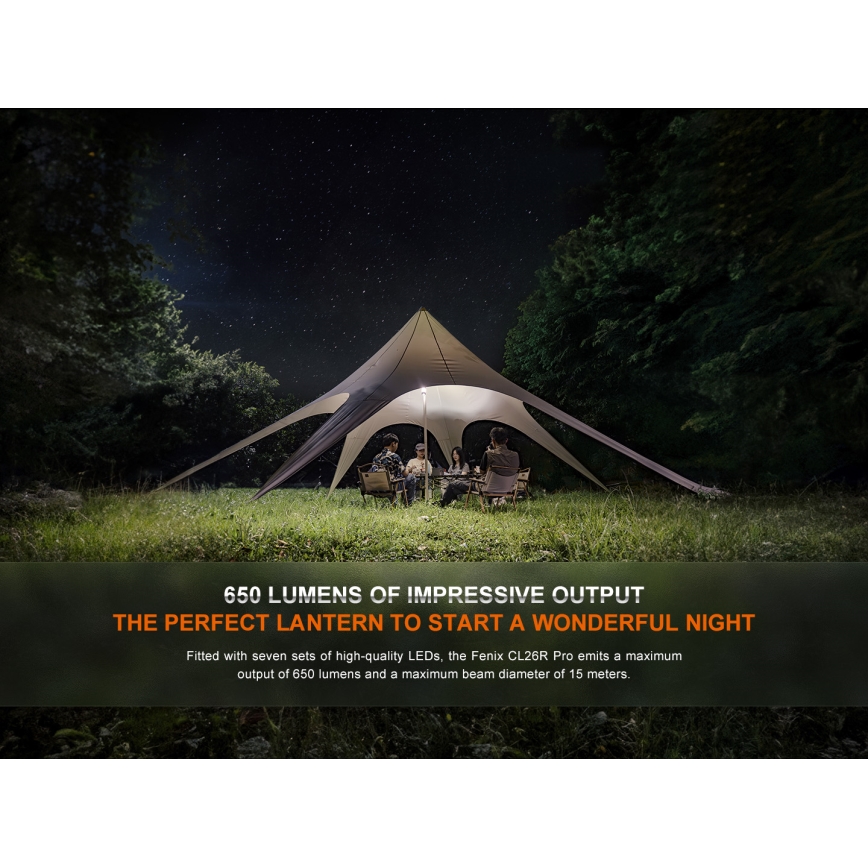 Fenix CL26RPROOLI - Candeeiro LED portátil com regulação LED/USB IP66 650 brilhante 408 h 5000 mAh verde
