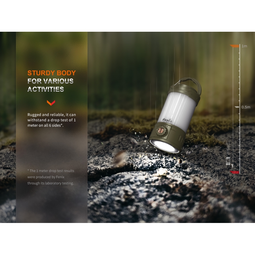 Fenix CL26RPROOLI - Candeeiro LED portátil com regulação LED/USB IP66 650 brilhante 408 h 5000 mAh verde