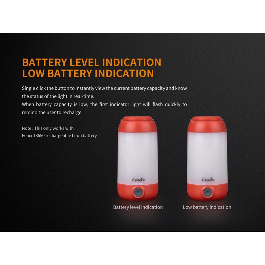 Fenix CL26RRED - Candeeiro portátil recarregável LED com regulação LED/USB/2xCR123A IP66 400 brilhante 400 h 2600 mAh laranja