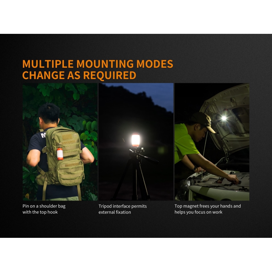 Fenix CL26RRED - Candeeiro portátil recarregável LED com regulação LED/USB/2xCR123A IP66 400 brilhante 400 h 2600 mAh laranja