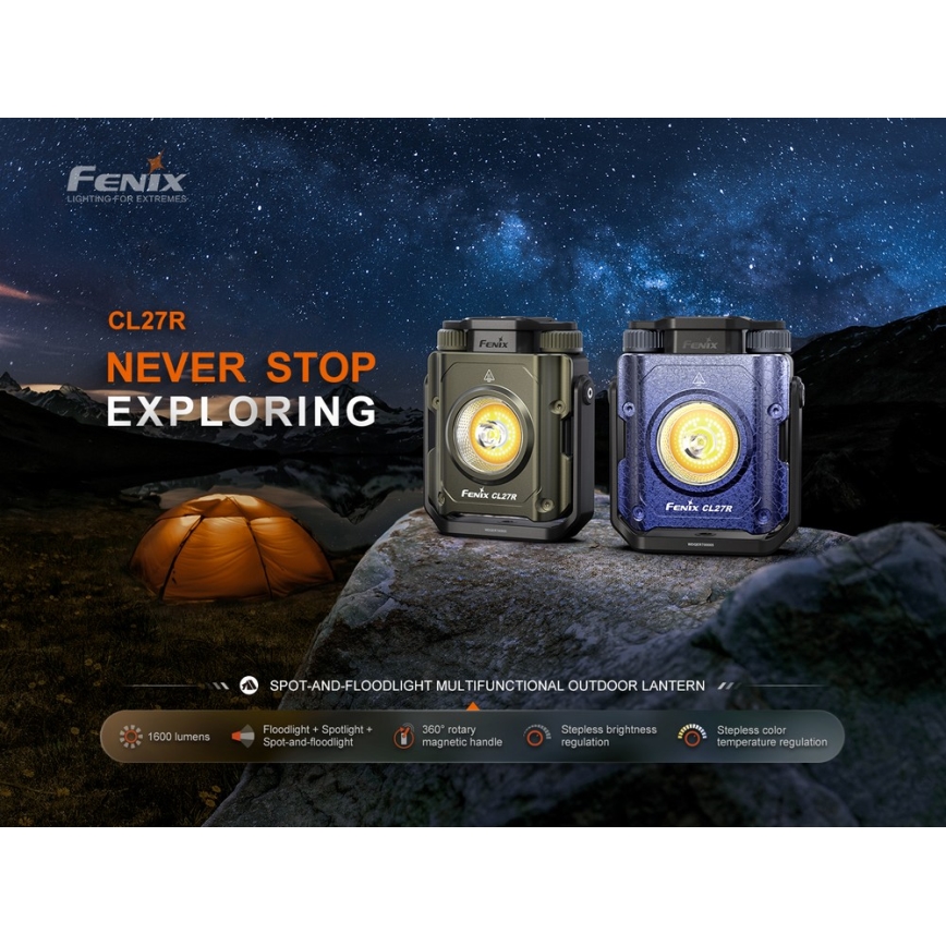 Fenix CL27RGRE - Iluminação LED com regulação LED/USB IP66 1600 brilhante 285 h 5000 mAh