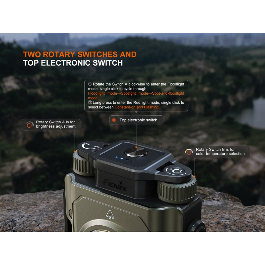 Fenix CL27RGRE - Iluminação LED com regulação LED/USB IP66 1600 brilhante 285 h 5000 mAh