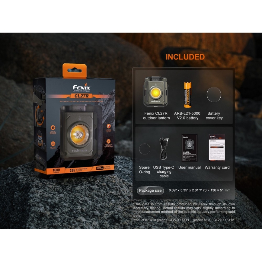Fenix CL27RGRE - Iluminação LED com regulação LED/USB IP66 1600 brilhante 285 h 5000 mAh