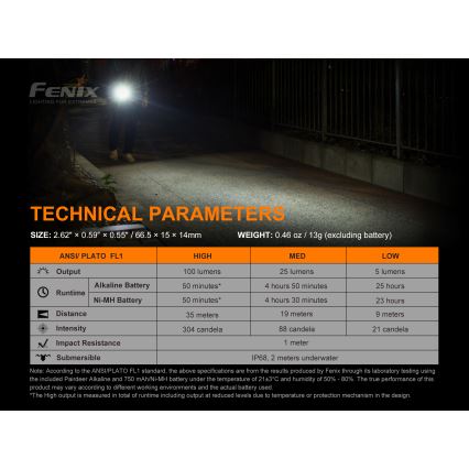 Fenix E01V20BLC - Lanterna LED LED/1xAAA IP68 100 lm 25 hrs