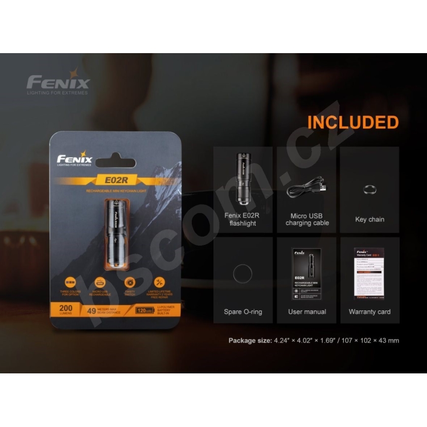 Fenix E02RBLC - Lanterna recarregável LED LED/USB IP68 200 lm 6,5 h