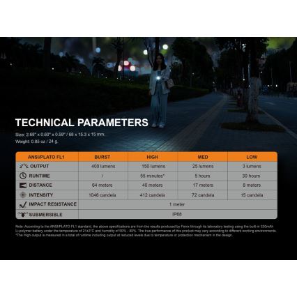 Fenix E05RBLC - Lanterna recarregável LED LED/USB IP68 400 lm 30 hrs