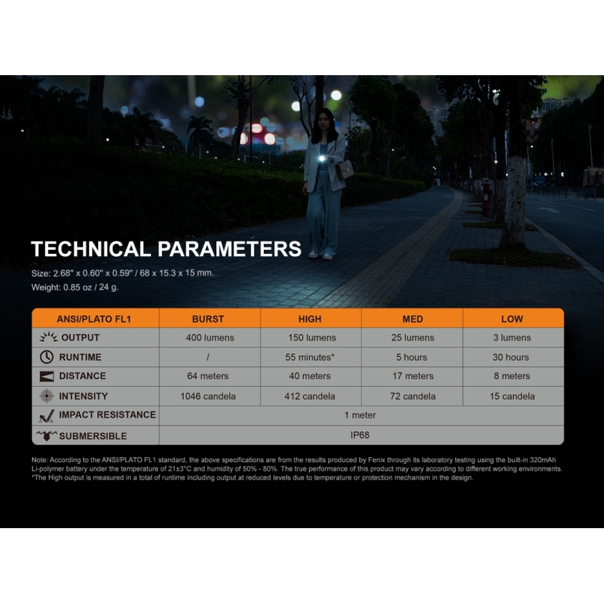 Fenix E05RBLC - Lanterna recarregável LED LED/USB IP68 400 lm 30 hrs