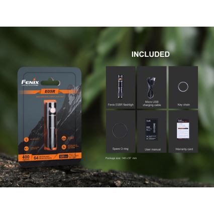 Fenix E05RBLC - Lanterna recarregável LED LED/USB IP68 400 lm 30 hrs