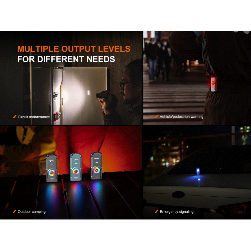 Fenix E06RGRY - Lanterna LED com regulação UV LED/USB IP66 700 brilhante 60 h 750 mAh cinzento