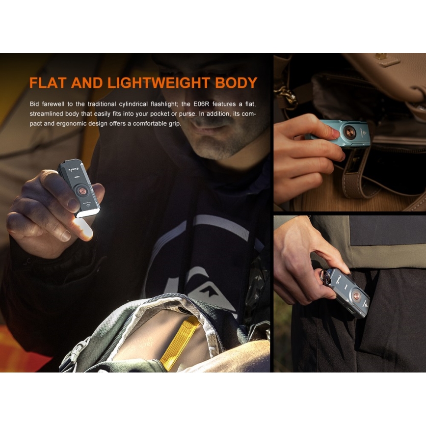 Fenix E06RGRY - Lanterna LED com regulação UV LED/USB IP66 700 brilhante 60 h 750 mAh cinzento