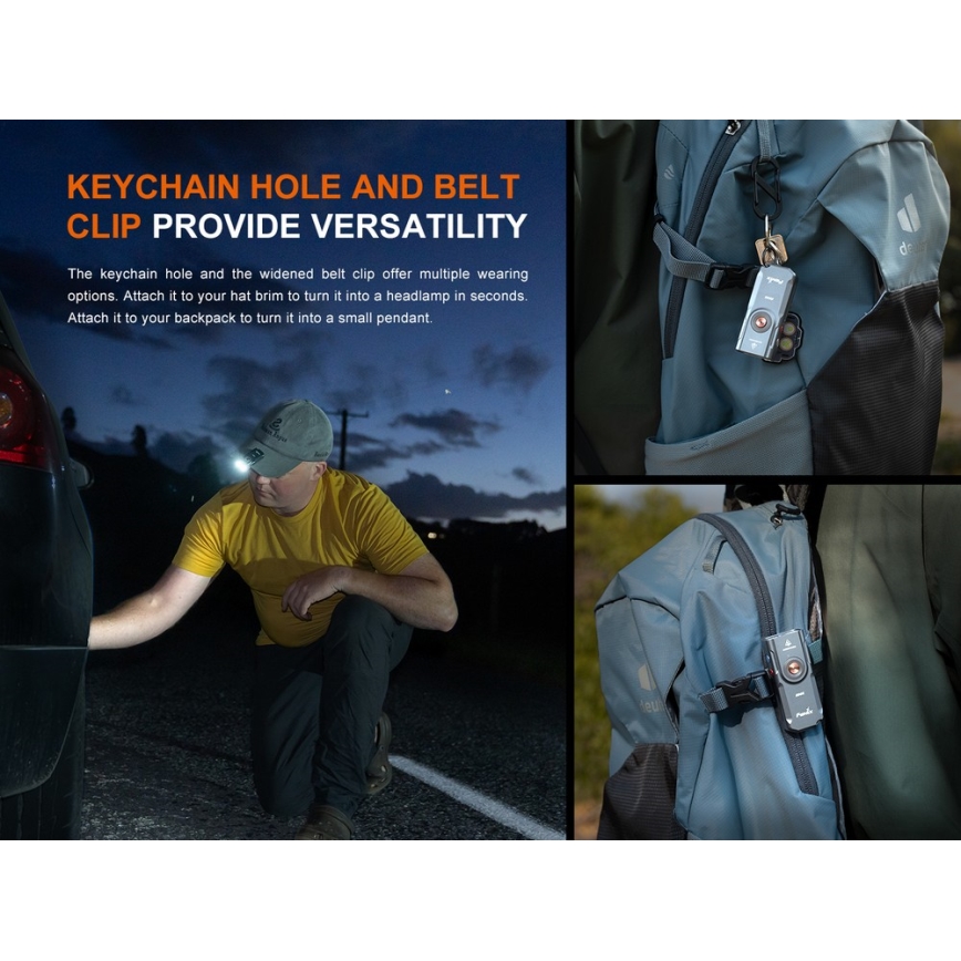 Fenix E06RGRY - Lanterna LED com regulação UV LED/USB IP66 700 brilhante 60 h 750 mAh cinzento