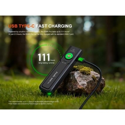 Fenix E06RPROEUBLC - Lanterna recarregável LED com regulação de intensidade, carregamento USB, 1650 mAh, IP66, 1600 lm, 111 h, preta