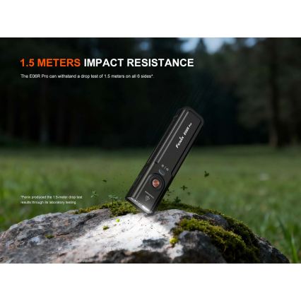 Fenix E06RPROEUBLC - Lanterna recarregável LED com regulação de intensidade, carregamento USB, 1650 mAh, IP66, 1600 lm, 111 h, preta
