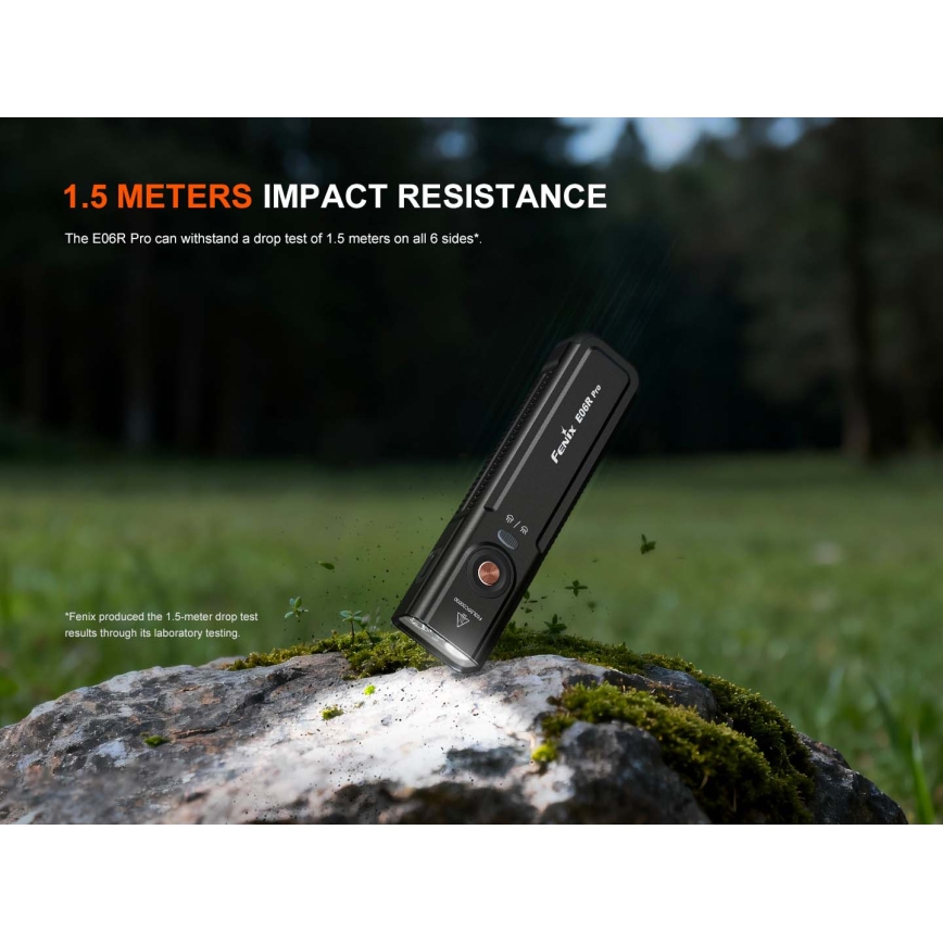 Fenix E06RPROEUBLC - Lanterna recarregável LED com regulação de intensidade, carregamento USB, 1650 mAh, IP66, 1600 lm, 111 h, preta