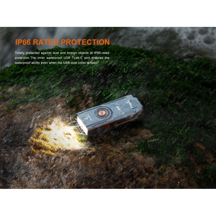 Fenix E06RTKS - Lanterna LED com regulação UV LED/USB IP66 700 lm 60 h 750 mAh turquesa