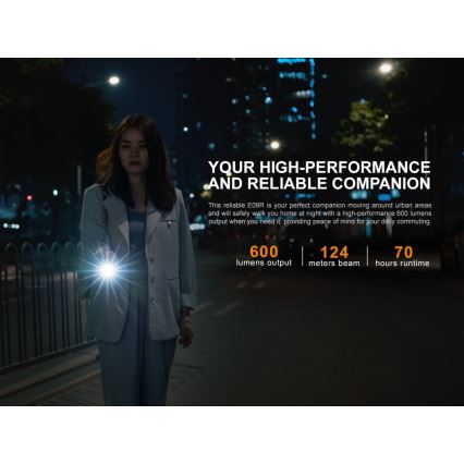 Fenix E09R - Lanterna recarregável LED LED/USB IP68 600 lm 70 hrs