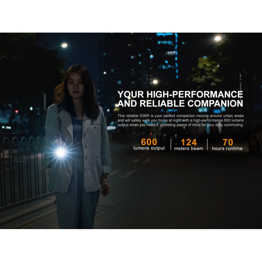 Fenix E09R - Lanterna recarregável LED LED/USB IP68 600 lm 70 hrs