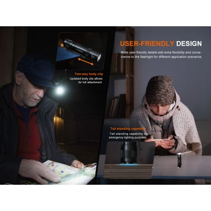 Fenix E12V30 - Lanterna LED recarregável com regulação de brilho LED/1xAA 2000 mAh IP68 200 lm 100 h preta