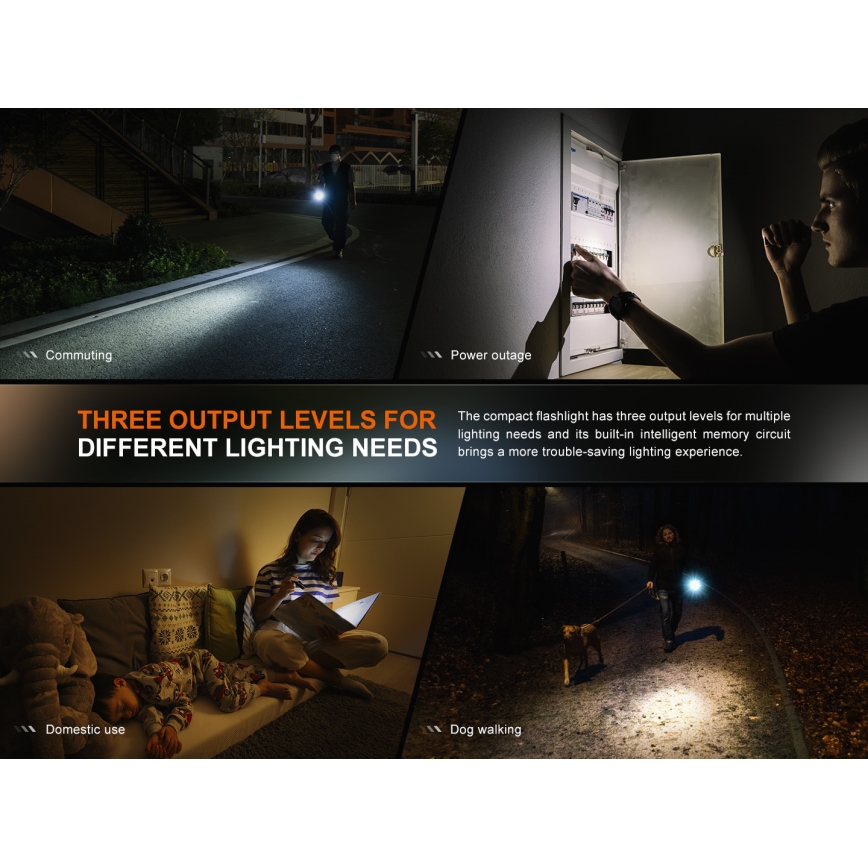 Fenix E12V30 - Lanterna LED recarregável com regulação de brilho LED/1xAA 2000 mAh IP68 200 lm 100 h preta