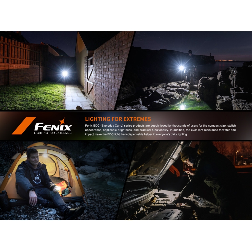 Fenix E12V30 - Lanterna LED recarregável com regulação de brilho LED/1xAA 2000 mAh IP68 200 lm 100 h preta