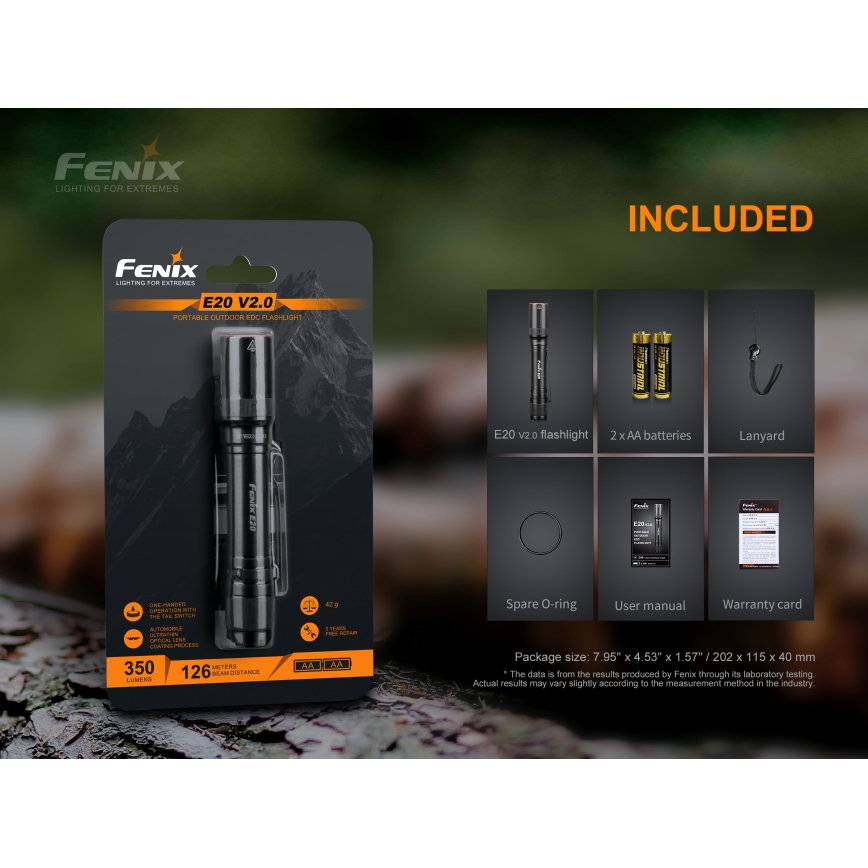Fenix E20V20 - Lanterna LED LED/2xAA IP68 350 lm 200 hrs