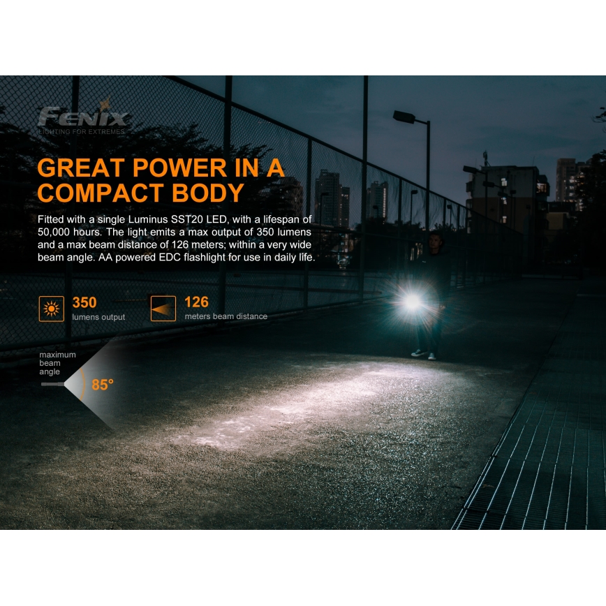 Fenix E20V20 - Lanterna LED LED/2xAA IP68 350 lm 200 hrs