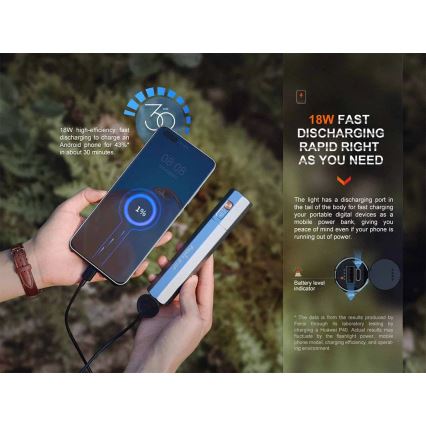 Fenix ECPBLUE - Lanterna recarregável LED com um power bank USB IP68 1600 brilhante 504 h 5000 mAh azul