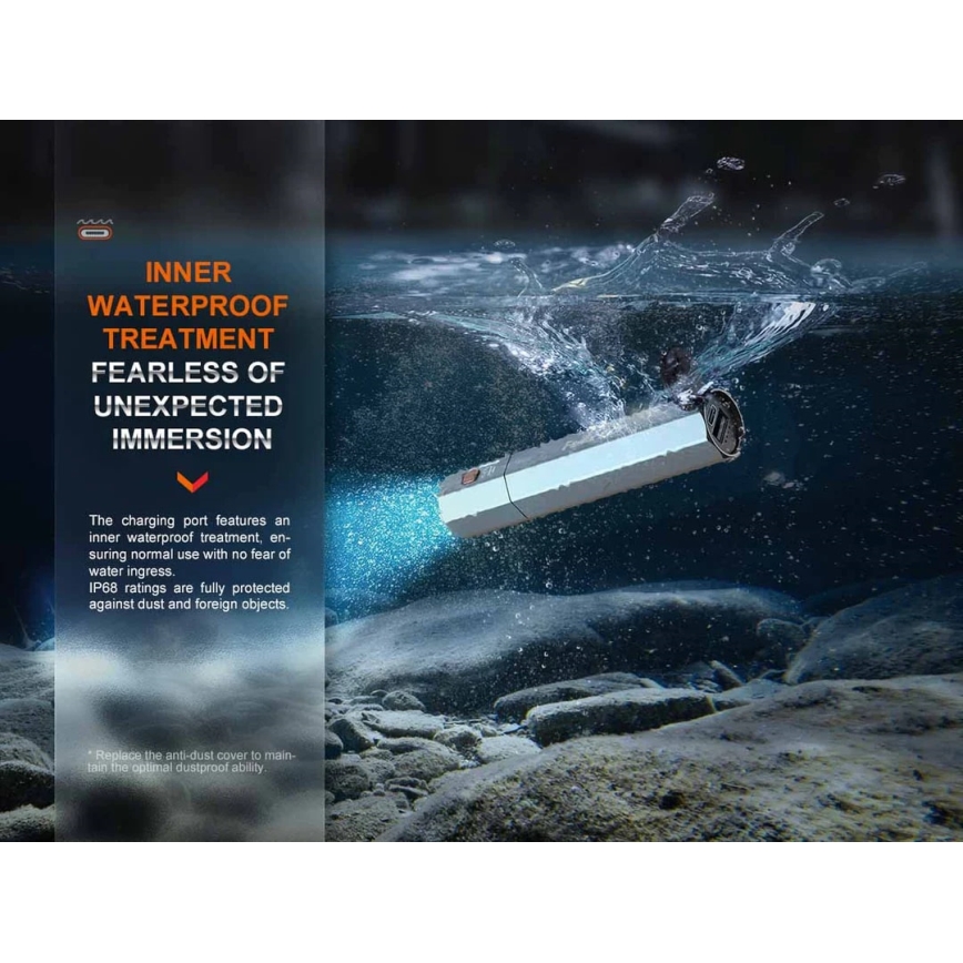 Fenix ECPBLUE - Lanterna recarregável LED com um power bank USB IP68 1600 brilhante 504 h 5000 mAh azul