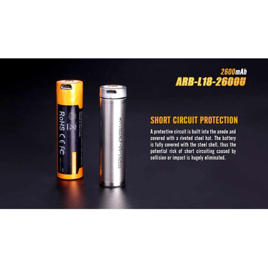 Fenix FE18650LI26USB - 1 unidade Bateria recarregável USB/3,6V 2600 mAh
