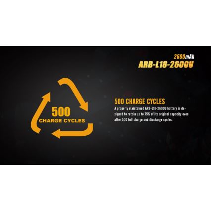 Fenix FE18650LI26USB - 1 unidade Bateria recarregável USB/3,6V 2600 mAh