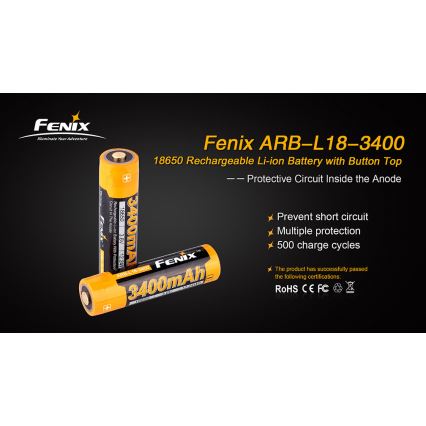 Fenix FE18650LI34 - 1 unidade Bateria recarregável 18650/3,6 V 3400 mAh