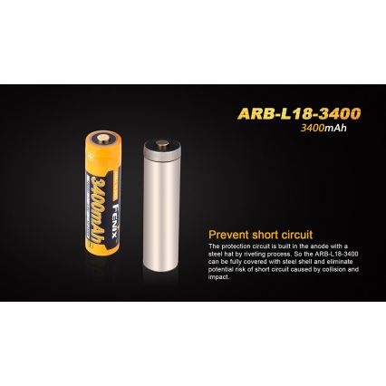 Fenix FE18650LI34 - 1 unidade Bateria recarregável 18650/3,6 V 3400 mAh