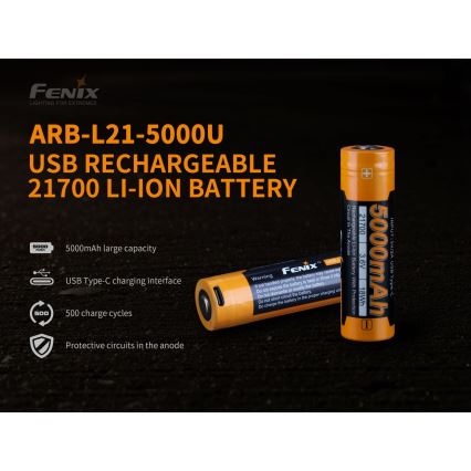 Fenix FE21700USB - 1 unidade Bateria recarregável USB/3,6V 5000 mAh