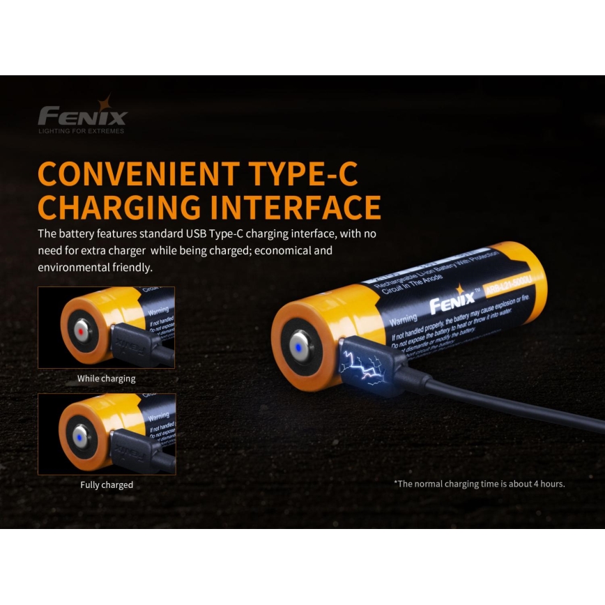 Fenix FE21700USB - 1 unidade Bateria recarregável USB/3,6V 5000 mAh