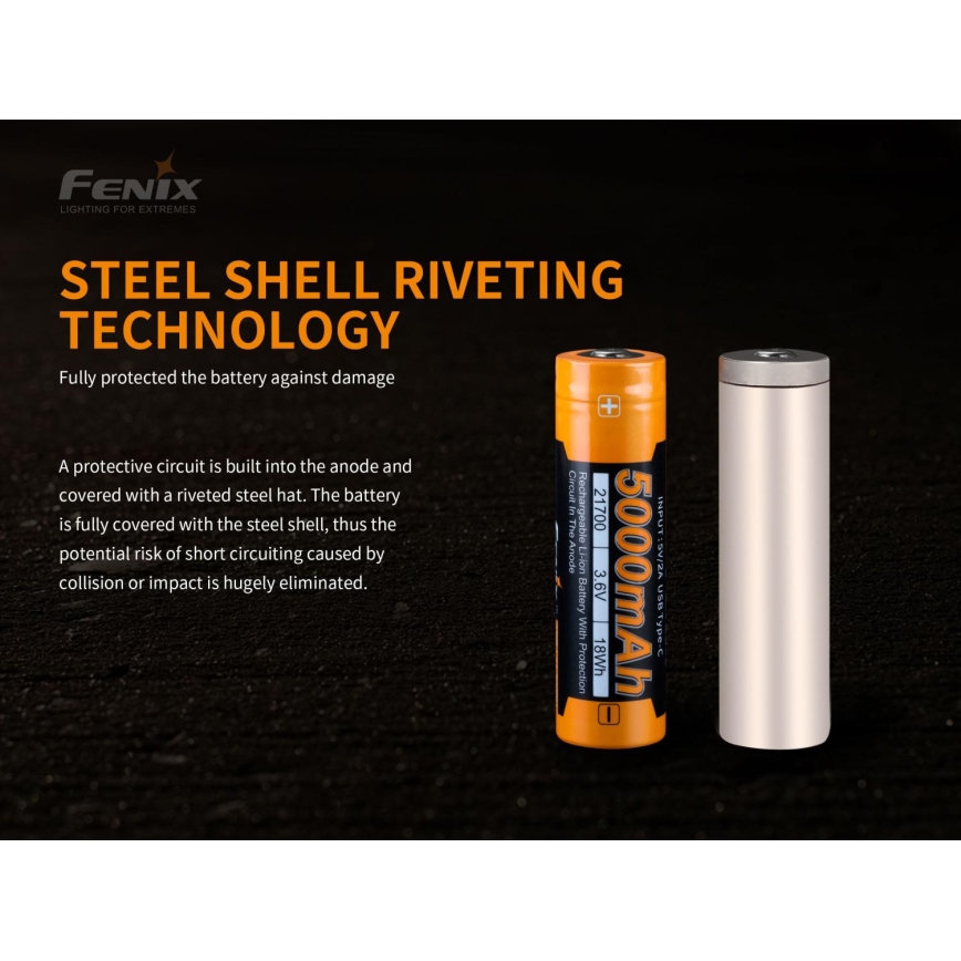 Fenix FE21700USB - 1pc Pilha recarregável USB/3,6V 5000 mAh