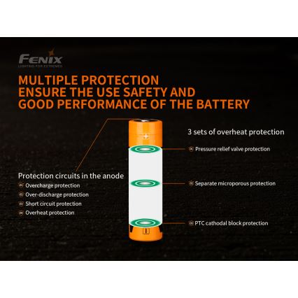 Fenix FE21700V20 - 1 unidade Bateria recarregável 21700/3,6V 5000 mAh