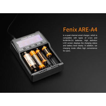 Fenix FENAREA4 - Carregador de pilhas 4xLi-ion/AAA/AA/C 5V