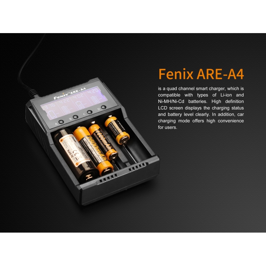 Fenix FENAREA4 - Carregador de pilhas 4xLi-ion/AAA/AA/C 5V
