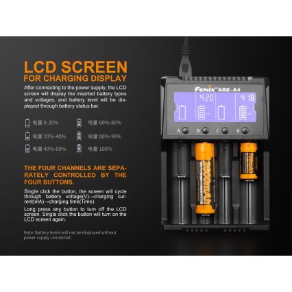 Fenix FENAREA4 - Carregador de pilhas 4xLi-ion/AAA/AA/C 5V