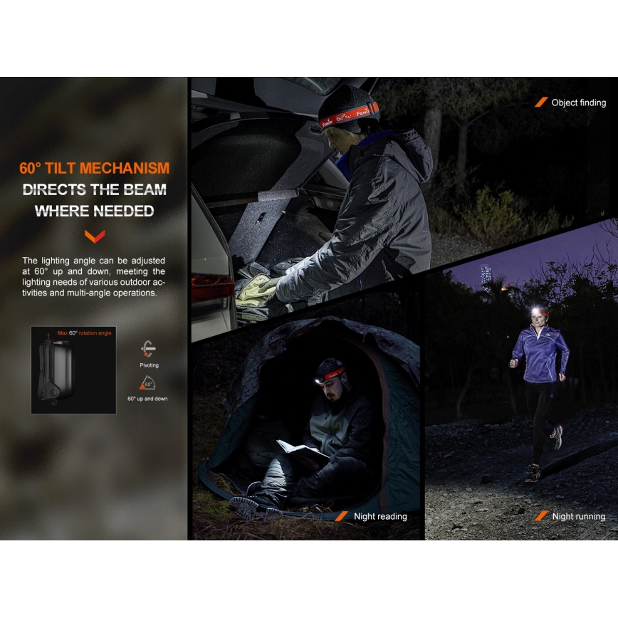 Fenix HL16V2BLK - LED Lanterna de cabeça LED/3xAAA IP66 450 lm 200 h preto/laranja